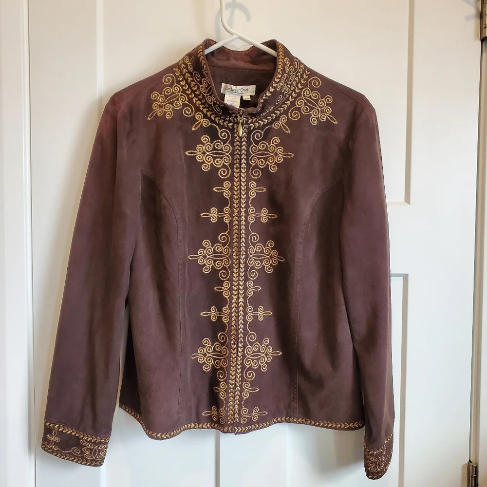 EUC Vintage Coldwater Creek Faux Suede Emboidered Lined Zipper Jacket Petite M - Picture 1 of 7